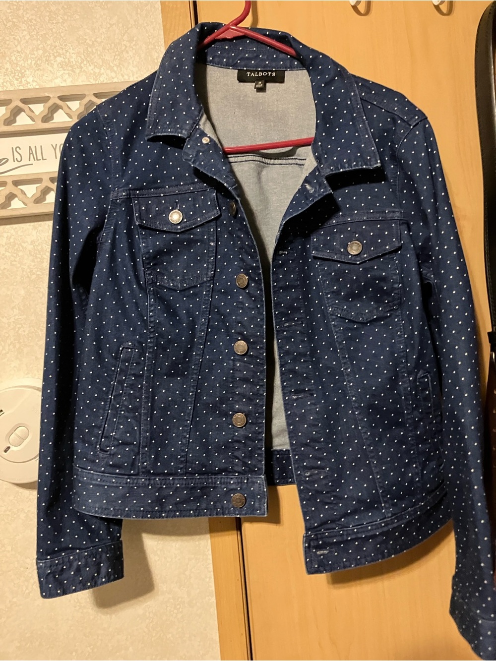 Talbots Navy Polka Dot Denim Jacket